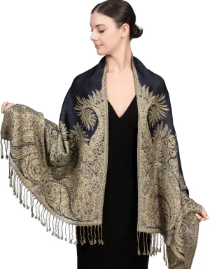 Achillea Reversible Paisley Pashmina Rave Scarf, Shawls and Wraps for Evening Dresses, Exotic Indian Scarves for All Season