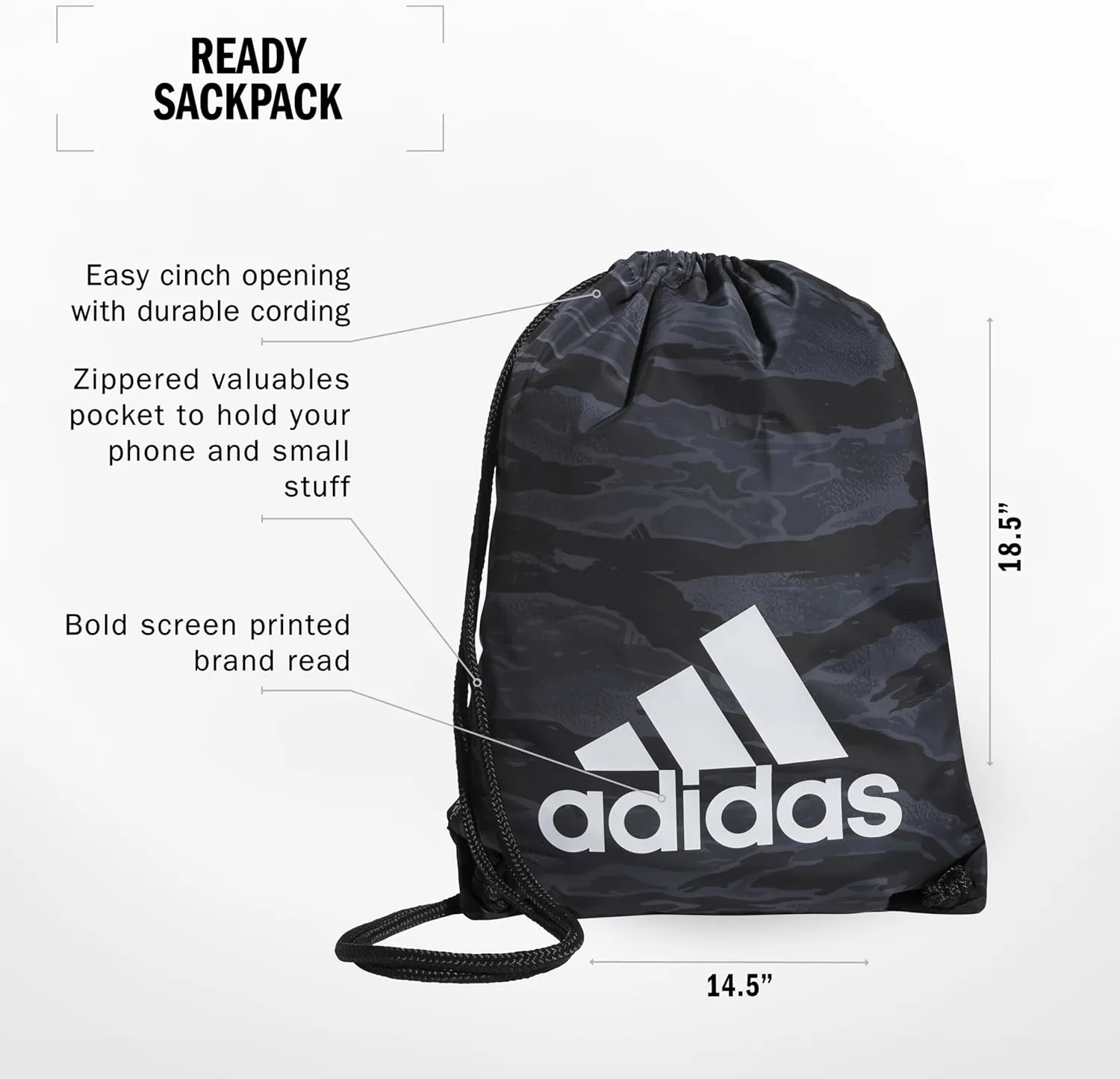 adidas Ready Sackpack, Essential Camo Black/White, One Size