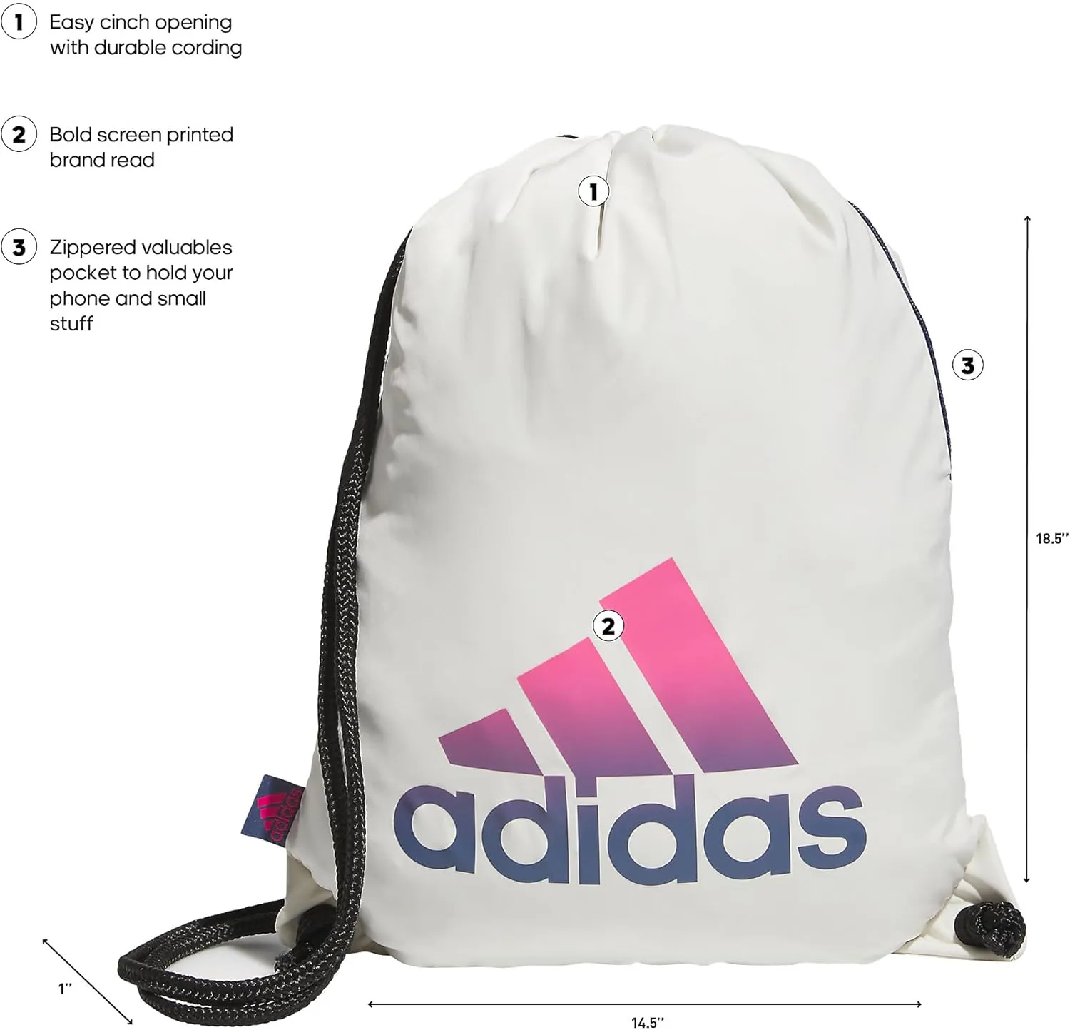 adidas Ready Sackpack, Off White/Pulse Magenta Pink/Preloved Ink Blue, One Size