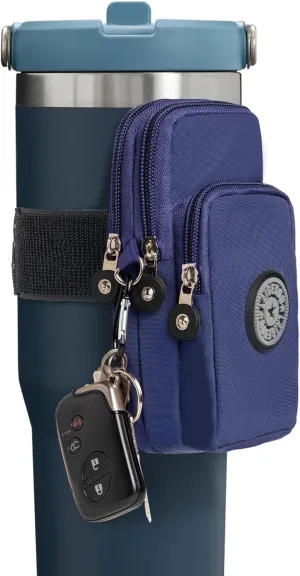 Adjustable Water Bottle Pouch with Phone Holder & Wallet, Gym Versatile Sleeve Bag for Sports & Daily Use, Water Bottle Caddy for Men & Women Compatible with 20-40 oz