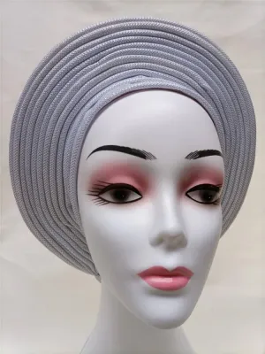 African Head Tie Nigerian ASO Oke Head Tie Women Head Wrap Turban Gele Head Tie Woman Scarf for Party - (Color: Light Gray/Size: L - 280G)