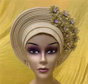 African Head Tie Turban Nigerian Aso Oke Fabric Muslim Headwear Gele Head Wrap Sego Head Tie - (Size: L - 280G)