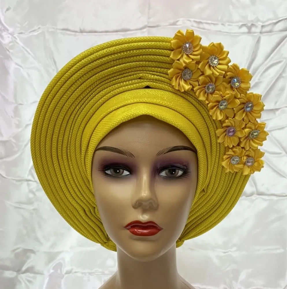 African Head Tie Turban Nigerian Aso Oke Fabric Muslim Headwear Gele Head Wrap Sego Head Tie - (Size: L - 280G)