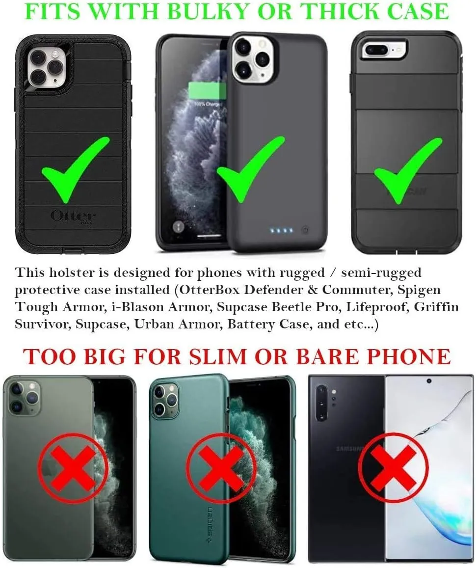 AH Military Grade Cell Phone Pouch Belt Holster Holder w/Belt Loop for iPhone16 Plus 16 Pro Max 15 Plus, S24 S25 Ultra Nylon Canvas Construction Cell Phone Holsters Fits Cell Phone w/Otterbox (Large)
