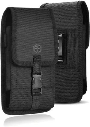 AH Military Grade Cell Phone Pouch Belt Holster Holder w/Belt Loop for iPhone16 Plus 16 Pro Max 15 Plus, S24 S25 Ultra Nylon Canvas Construction Cell Phone Holsters Fits Cell Phone w/Otterbox (Large)
