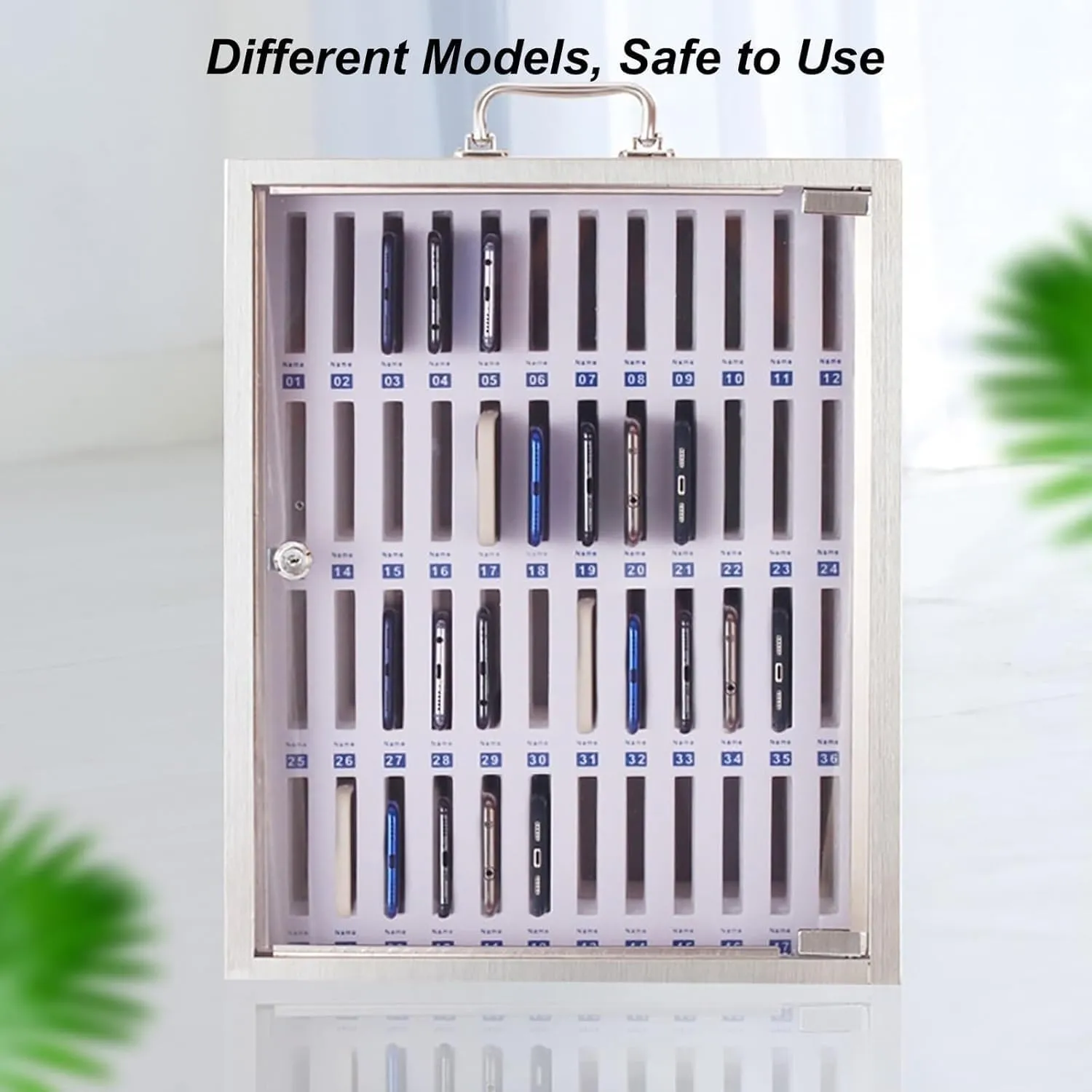 Aluminum Alloy Phone Locker with Key Lock - Wall-Mounted & Freestanding Mobile Storage Cabinet for Classroom Office(60 bits)