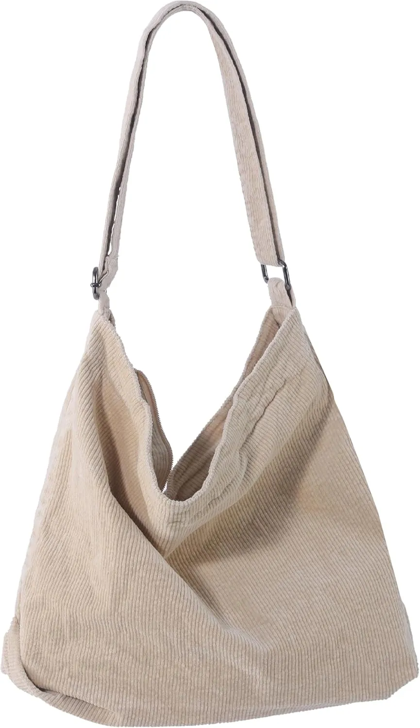 ALUWU Corduroy Tote Bag for Women Girl Canvas Shoulder Handbags Cute Large Purse