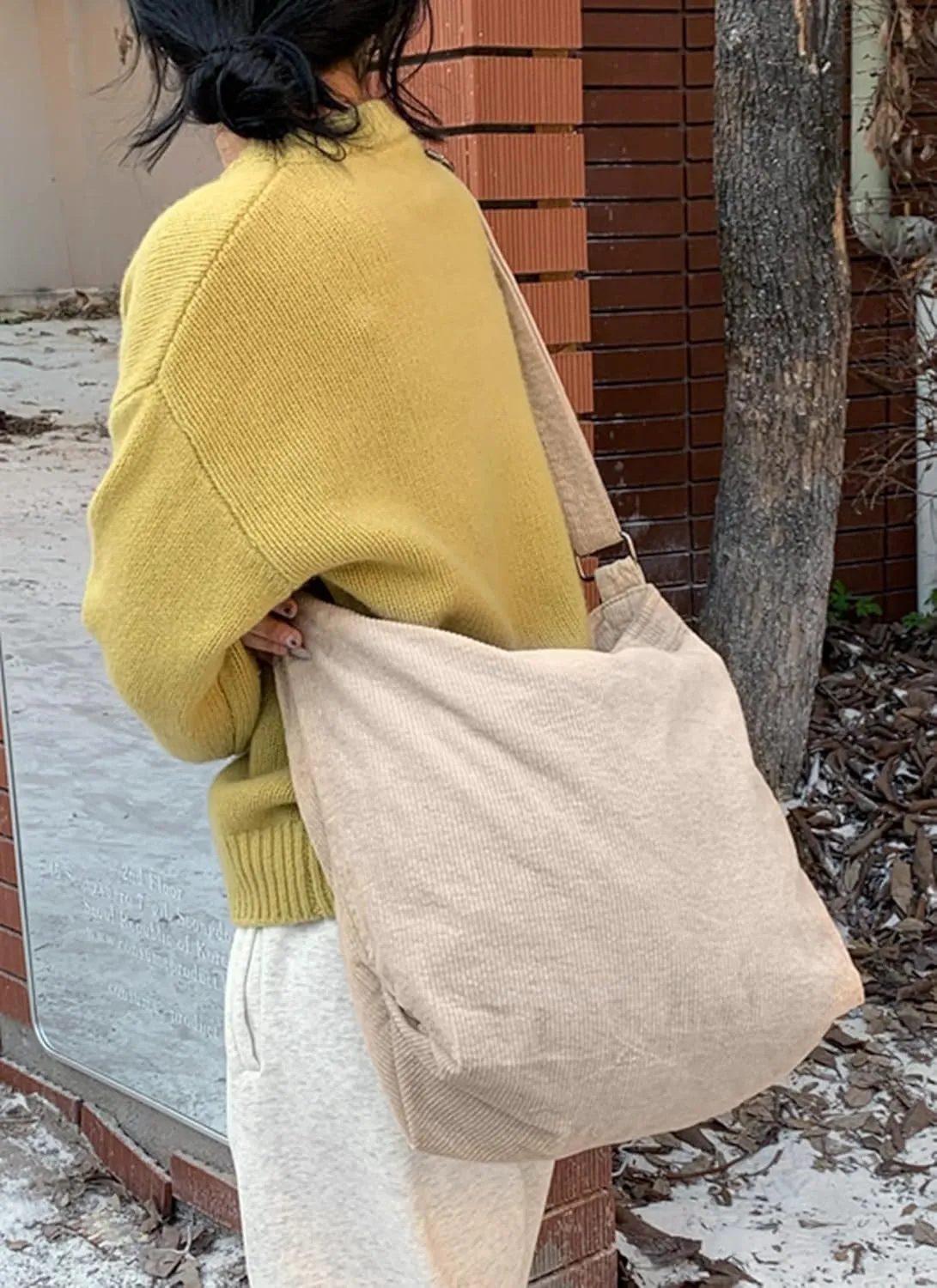 ALUWU Corduroy Tote Bag for Women Girl Canvas Shoulder Handbags Cute Large Purse