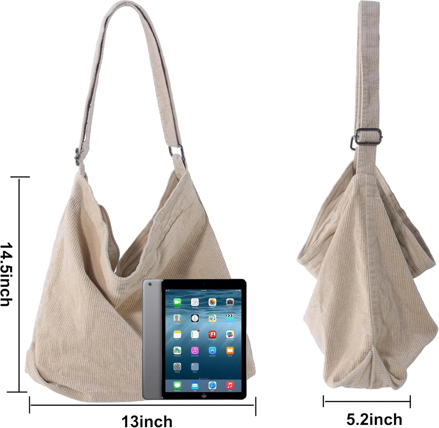 ALUWU Corduroy Tote Bag for Women Girl Canvas Shoulder Handbags Cute Large Purse