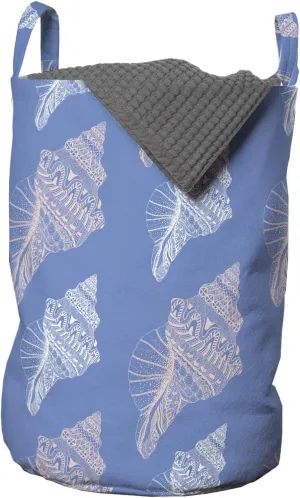 Ambesonne Zentangle Laundry Bag, Rhythmic Intricate Sketch Motifs in Pastel Tones Illustration Pattern, Hamper Basket with Handles Drawstring Closure for Laundromats, 13" x 19", Ceil Blue Blush White
