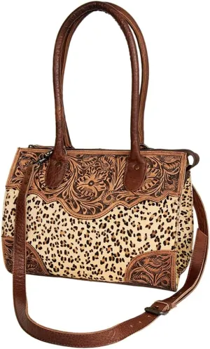 American Darling Duffel Hand Tooled Hair on Genuine Leather Western Women Bag | Handbag | Leather Duffle Bag | Weekend Bag | Travel Duffel Bags | Duffel Bag for Women | Leather Duffle Bag