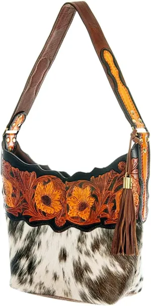 American Darling Hobo Hand Tooled Hair On Genuine Leather Western Women Bag | Handbag Purse | Leather Hobo Bag | Hobo Bags for Women | Hobo Purse | Cute Hobo Bag