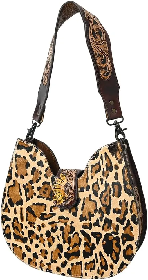 American Darling Hobo Hand Tooled Hair-On Genuine Leather Women Bag Western Handbag Purse