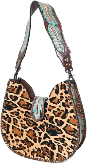 American Darling Hobo Hand Tooled Hair-On Genuine Leather Women Bag Western Handbag Purse