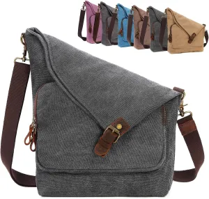 AmHoo Canvas Crossbody Bag for Women Genuine Leather Messenger Purse Handbags Shoulder Bag Hobo Totes