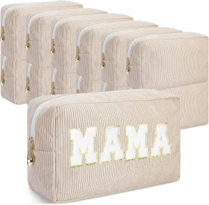 Amylove 12 Pcs Christmas Corduroy Makeup Bag Large Capacity Preppy Cosmetic Bag Bulk DIY Daily Use Plain Portable Makeup Pouch Travel Purse Organizer Storage for Women Xmas Gift(Beige)