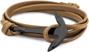 Anchor Bracelet Nautical Handmade Black Gold Plated Vegan Leather Motivational Sailor Stainless Steel Dorsal Wrist Wrap for Men and Women