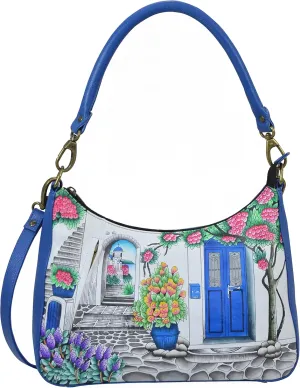 Anna by Anuschka Women's Hand-Painted Genuine Leather Large Top Zip Hobo