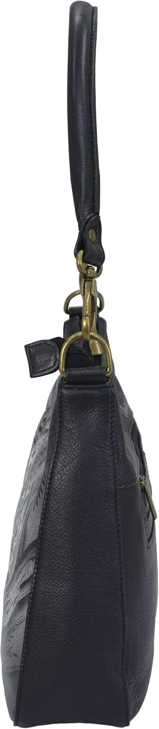 Anna by Anuschka Women's Hand-Painted Genuine Leather Large Top Zip Hobo