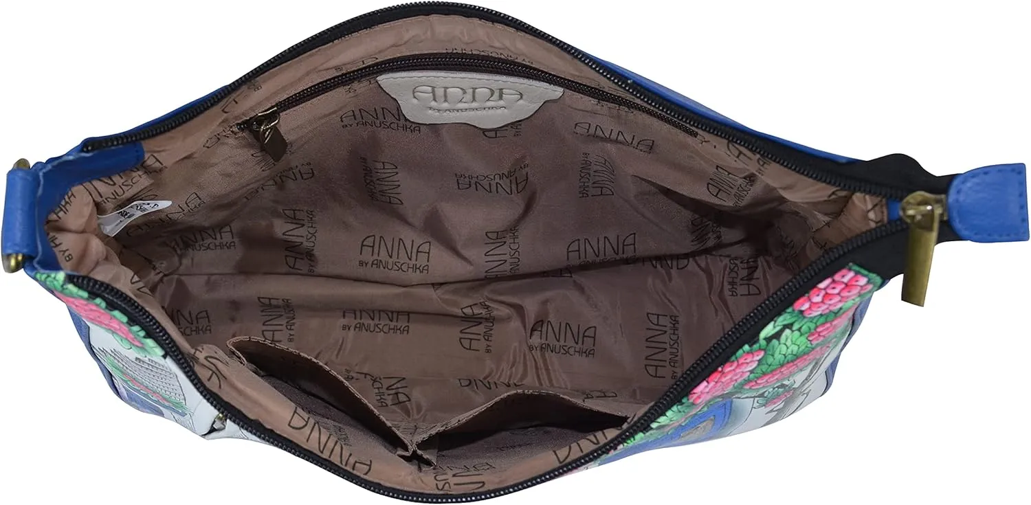 Anna by Anuschka Women's Hand-Painted Genuine Leather Large Top Zip Hobo