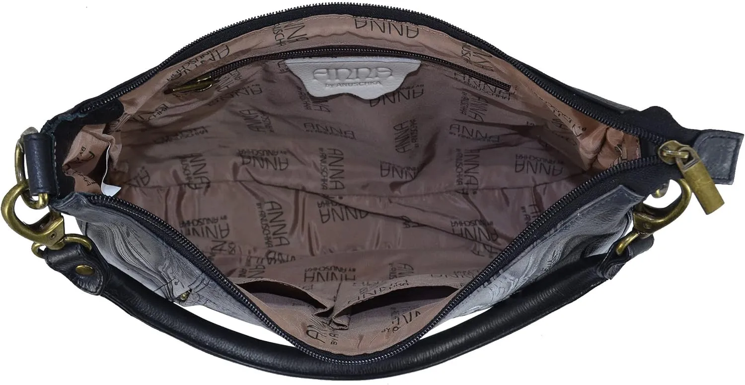 Anna by Anuschka Women's Hand-Painted Genuine Leather Large Top Zip Hobo