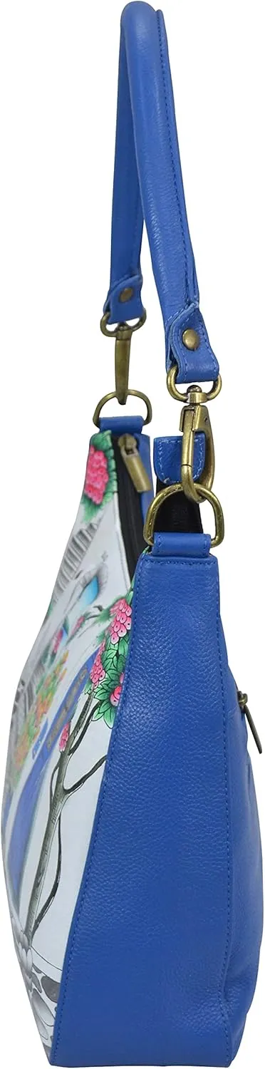 Anna by Anuschka Women's Hand-Painted Genuine Leather Large Top Zip Hobo