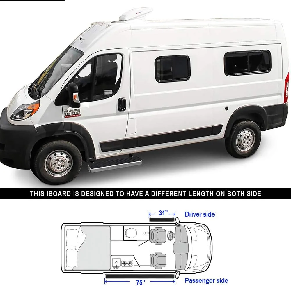 APS Running Boards (Nerf Bars Side Steps Step Bars) Compatible with Ram ProMaster 2014-2025 Full Size Van 118 inches Wheelbase 3 Door Only (Silver 5in 304 Stainless Steel)