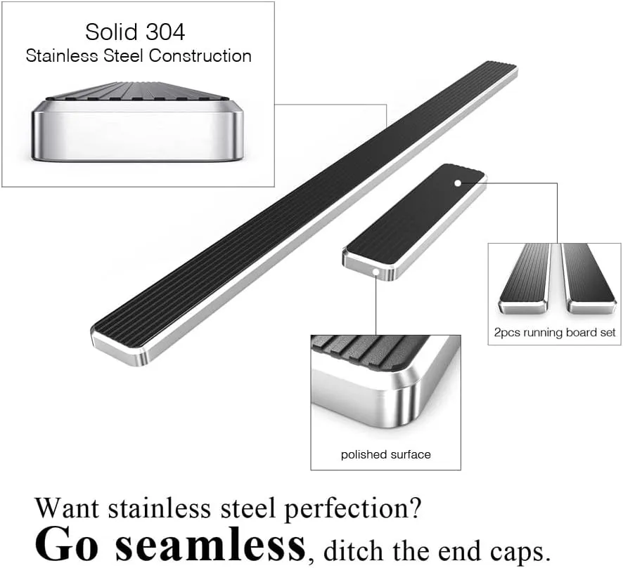 APS Running Boards (Nerf Bars Side Steps Step Bars) Compatible with Ram ProMaster 2014-2025 Full Size Van 118 inches Wheelbase 3 Door Only (Silver 5in 304 Stainless Steel)