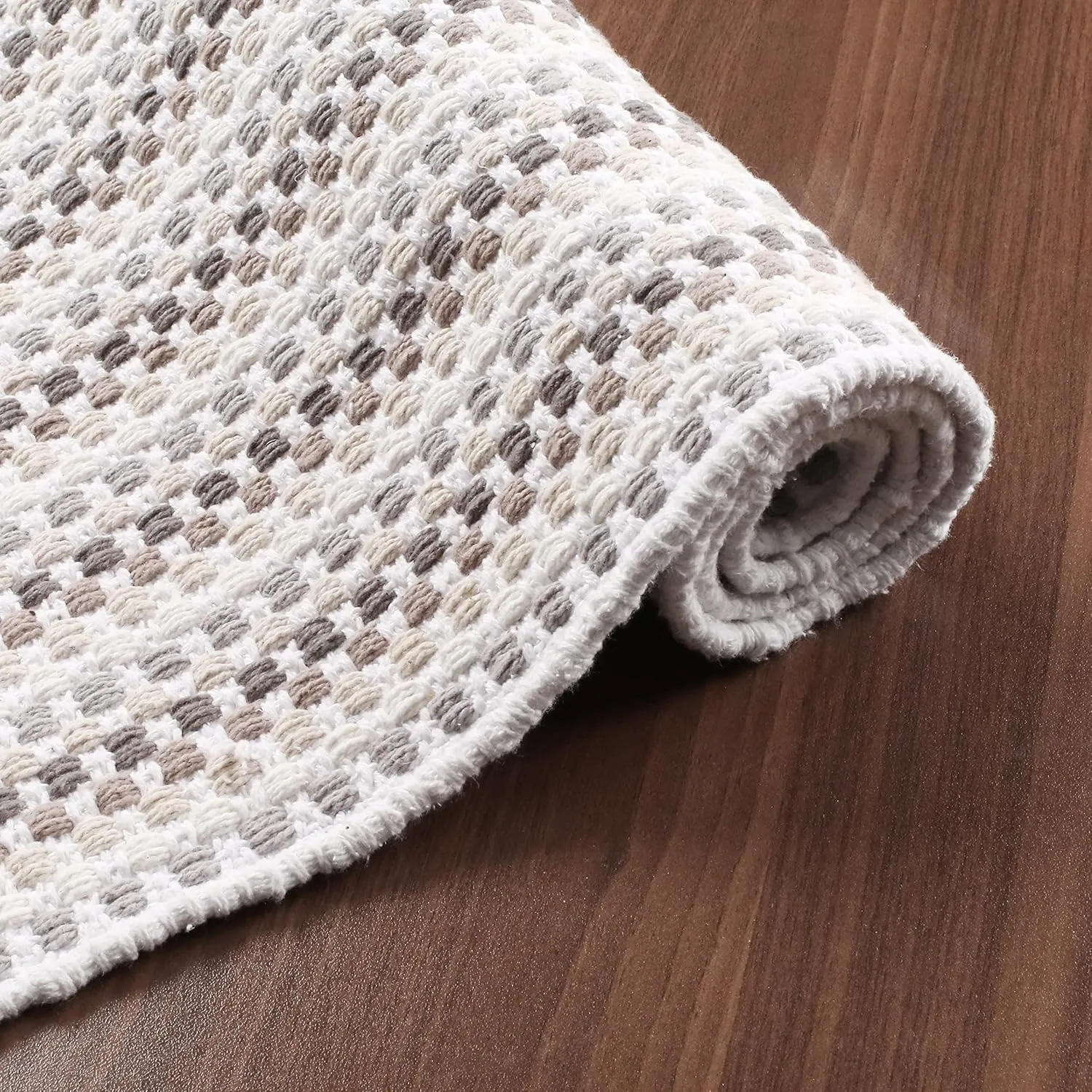 Area Rug 2x6 Ft Cotton Grey/Beige Rugs for Livingroom Bedroom Washable RagRug Reversible Farmhouse Kitchen RunnerRug Carpet Indoor Area Runner Mat for Hallway, Entryway 24x72 Inches