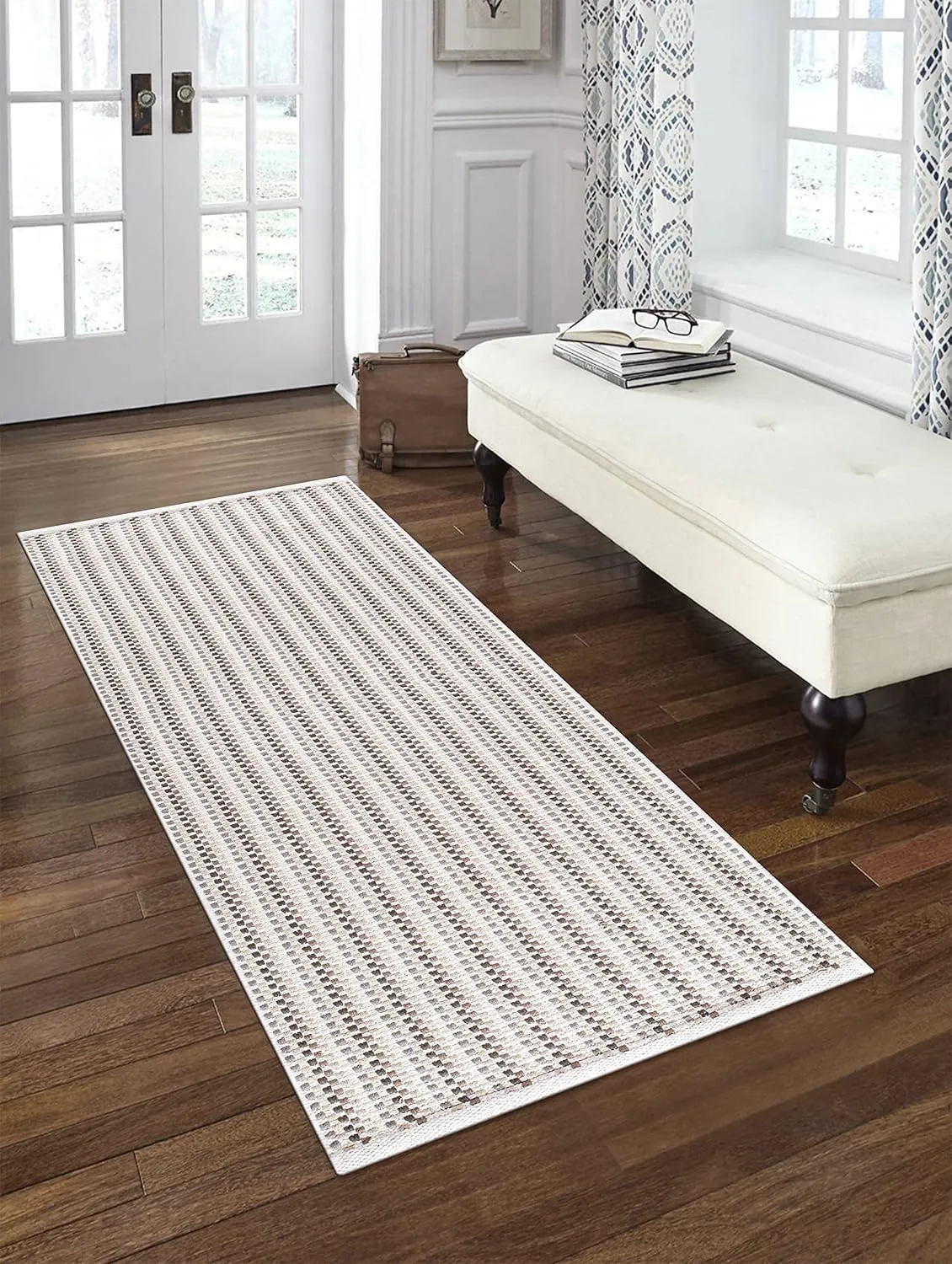 Area Rug 2x6 Ft Cotton Grey/Beige Rugs for Livingroom Bedroom Washable RagRug Reversible Farmhouse Kitchen RunnerRug Carpet Indoor Area Runner Mat for Hallway, Entryway 24x72 Inches