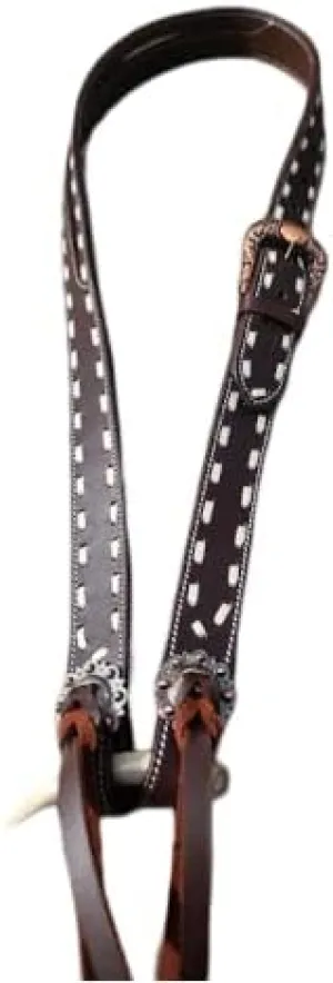 Argentina Leather Split Ear Horse Headstall - White Buckstitch Western Horses Headstalls with Engraved Hardware - Double Layered Cowhide Headstalls Cozy Fit for Quarter Horses