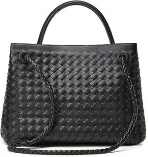 Ash&Ivy Woven Bag for Women – Vegan Leather Shoulder Purse, Handmade Tote, Elegant Satchel, Top Handle Handbag