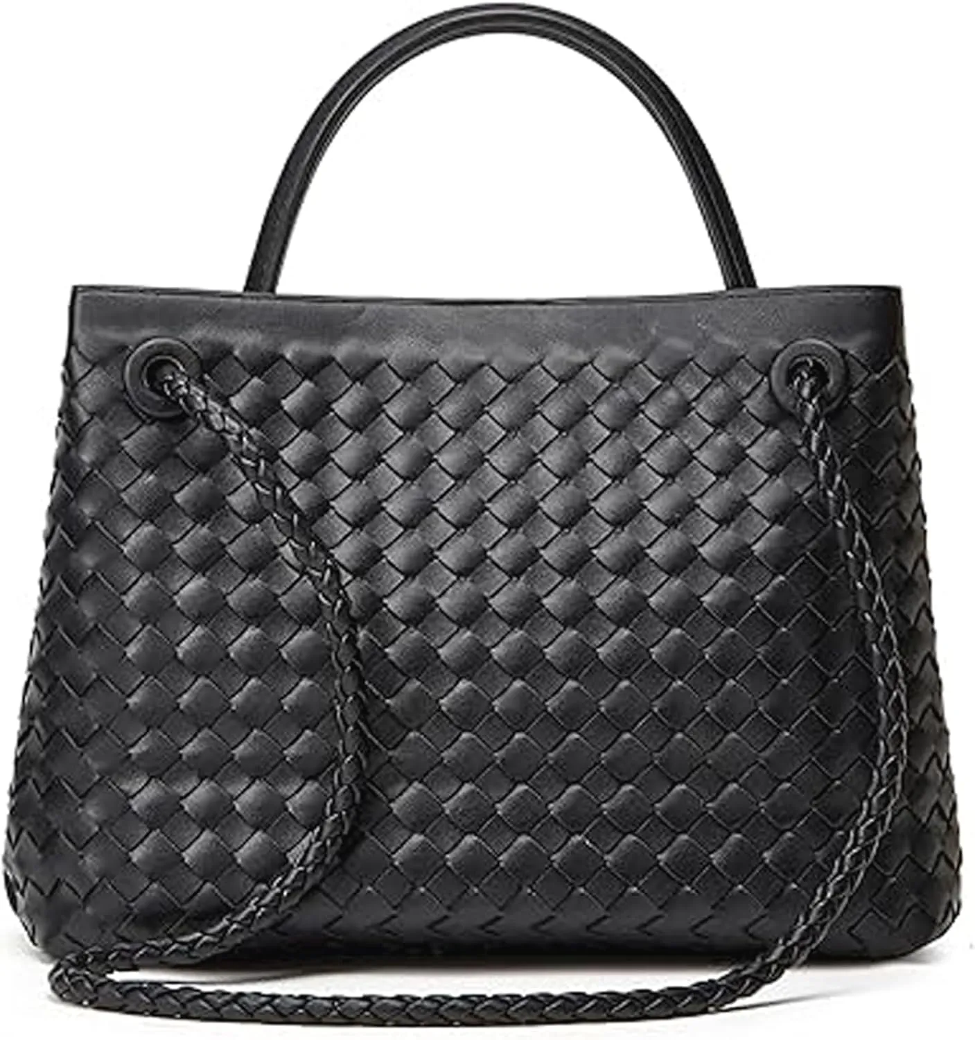 Ash&Ivy Woven Bag for Women – Vegan Leather Shoulder Purse, Handmade Tote, Elegant Satchel, Top Handle Handbag
