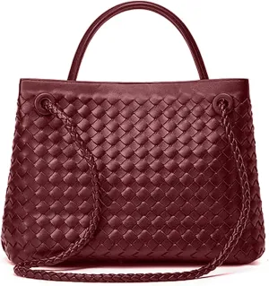 Ash&Ivy Woven Bag for Women – Vegan Leather Shoulder Purse, Handmade Tote, Elegant Satchel, Top Handle Handbag