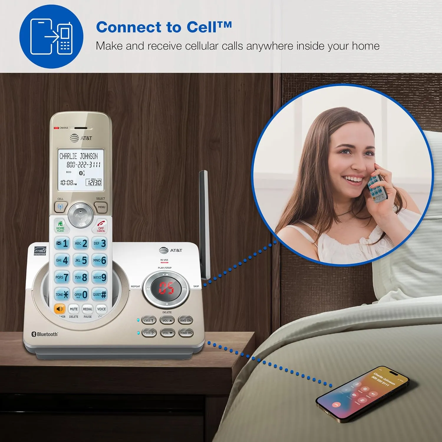 AT&T DL72319 DECT 6.0 3-Handset Cordless Phone for Home with Connect to Cell, Call Blocking, 1.8" Backlit Screen, Big Buttons, intercom, and Unsurpassed Range