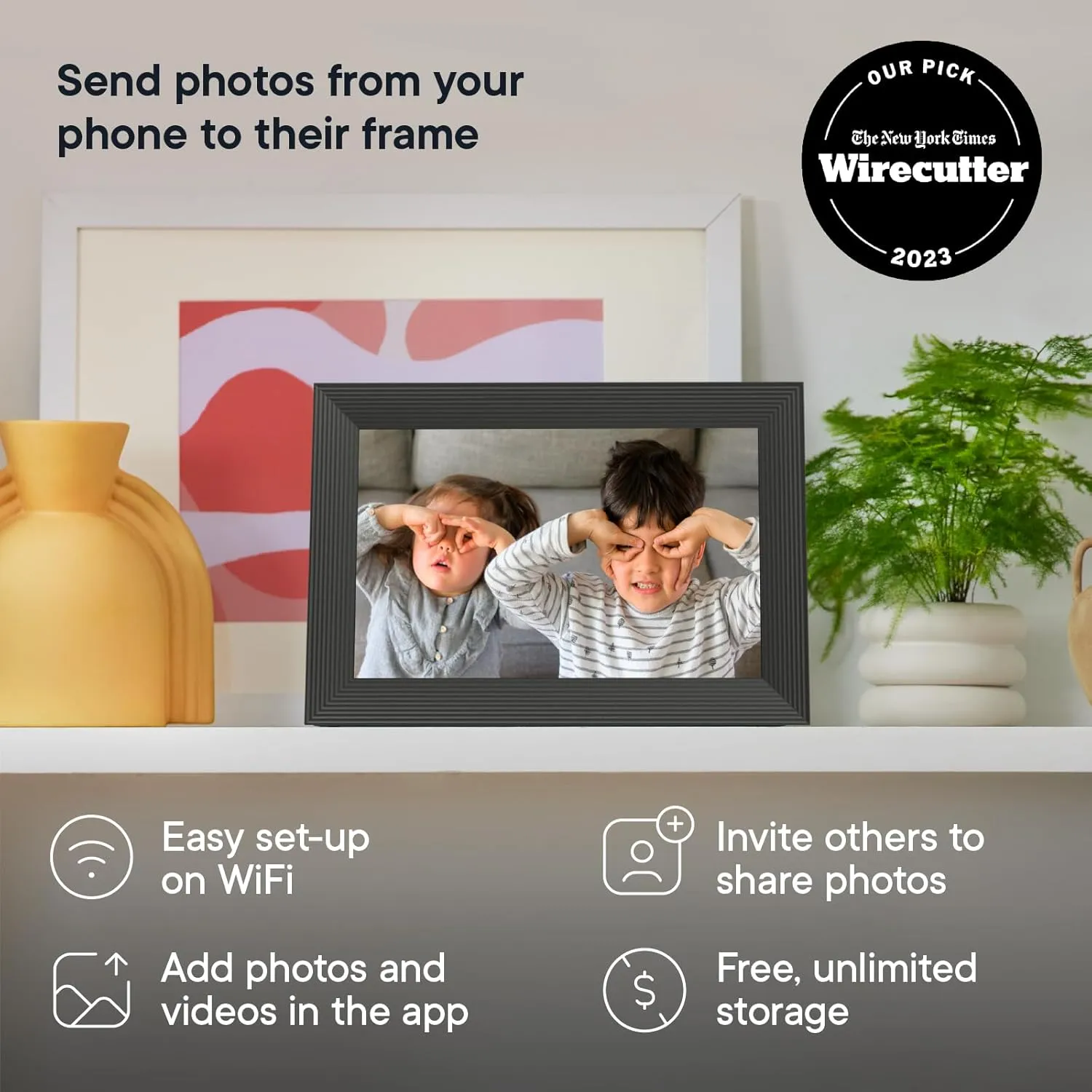 Aura Carver HD WiFi Digital Picture Frame, 10.1”, Add Photos with Aura App, Free Unlimited Storage - Wirecutter’s Pick for Best Digital Photo Frame 2022 - Gravel