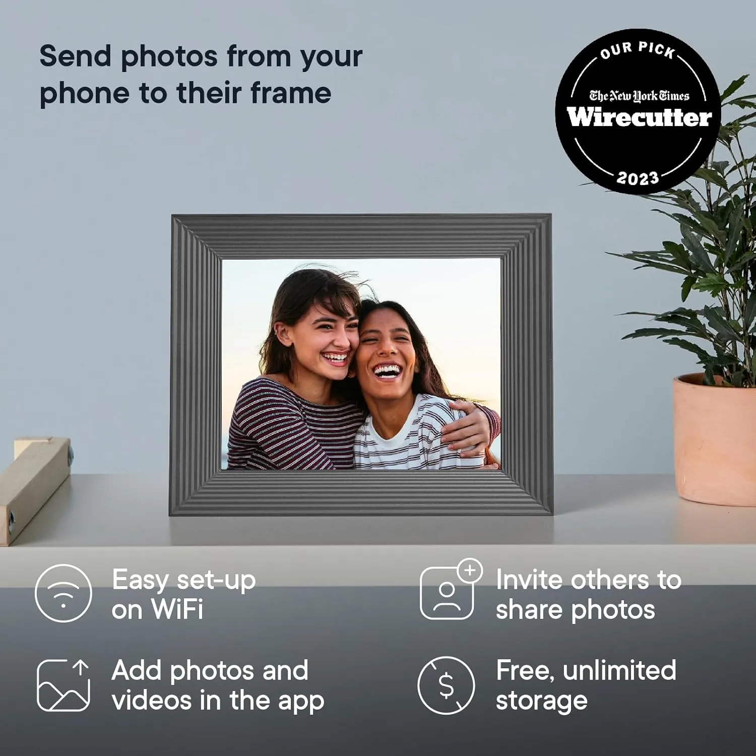 Aura Mason WiFi Digital Picture Frame | Wirecutter's Best Digital Frame for Gifting | Send Photos from Your Phone | Quick, Easy Setup in Aura App | Free Unlimited Storage | Black