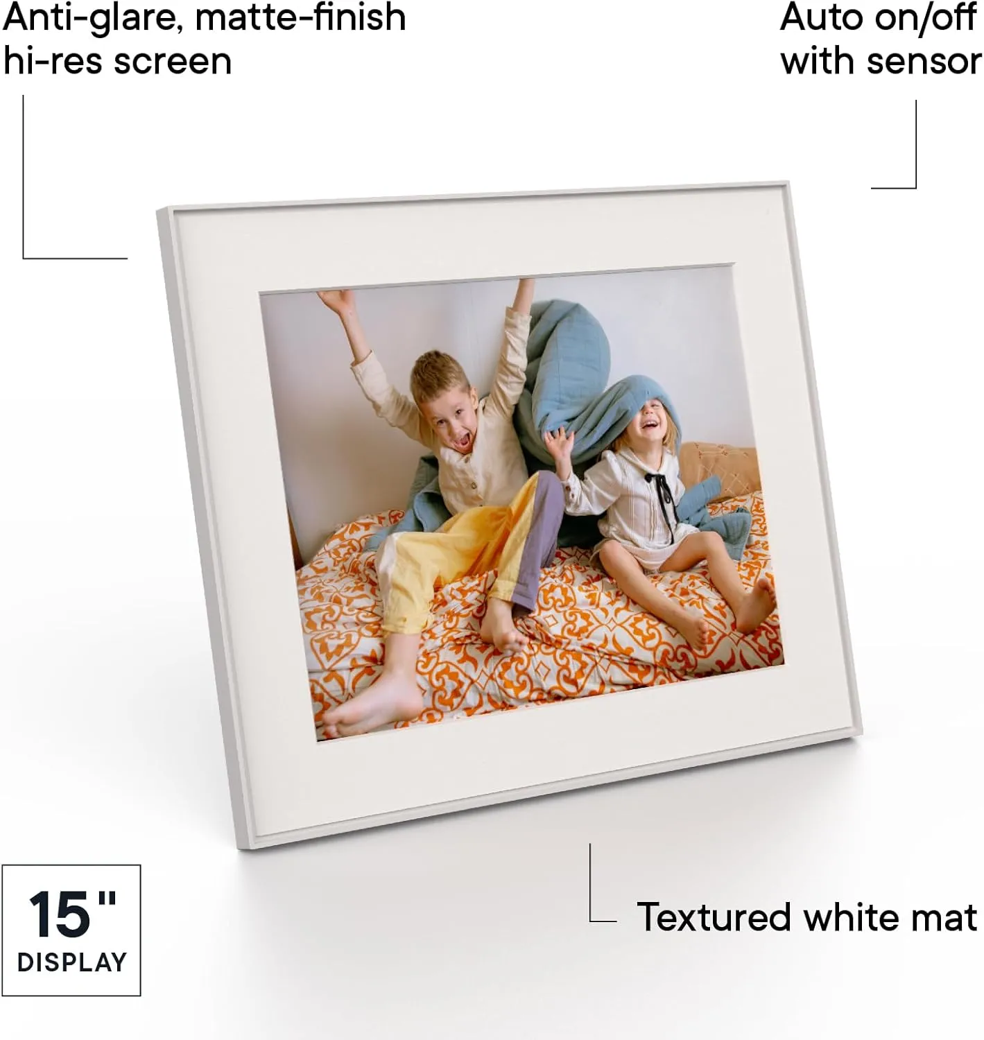 Aura Walden 15" WiFi Digital Picture Frame | Wirecutter's Best Digital Frame for Gifting | Send Photos from Your Phone | Quick, Easy Setup in Aura App | Free Unlimited Storage | White Clay
