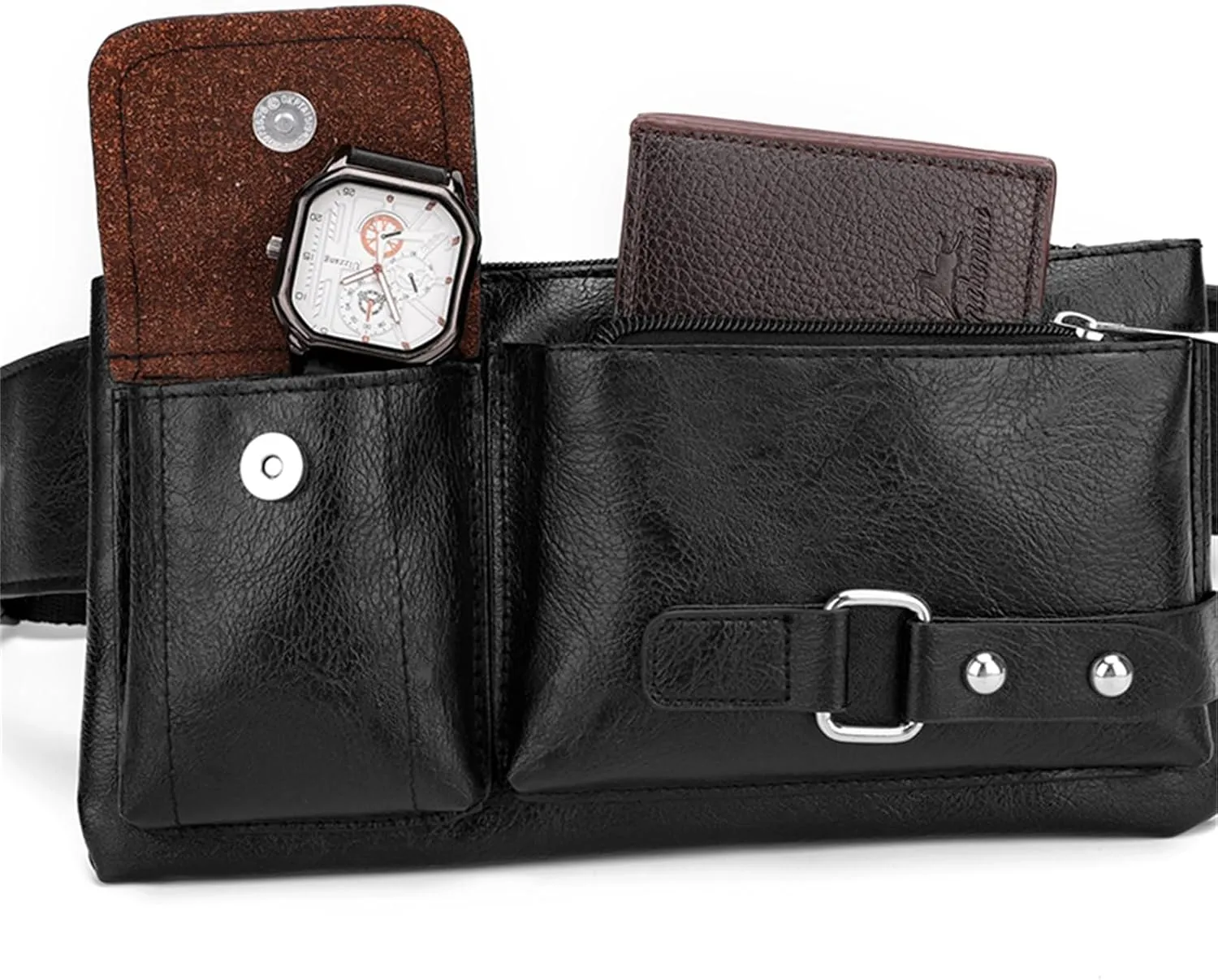 Ausion PU Leather Waist Bag for Outdoor & Casual Use - Spacious Crossbody Fanny Pack with Multi-Zipper Compartments, Secure Carry for Phones, Wallets & Keys, Ideal Gift for Travelers