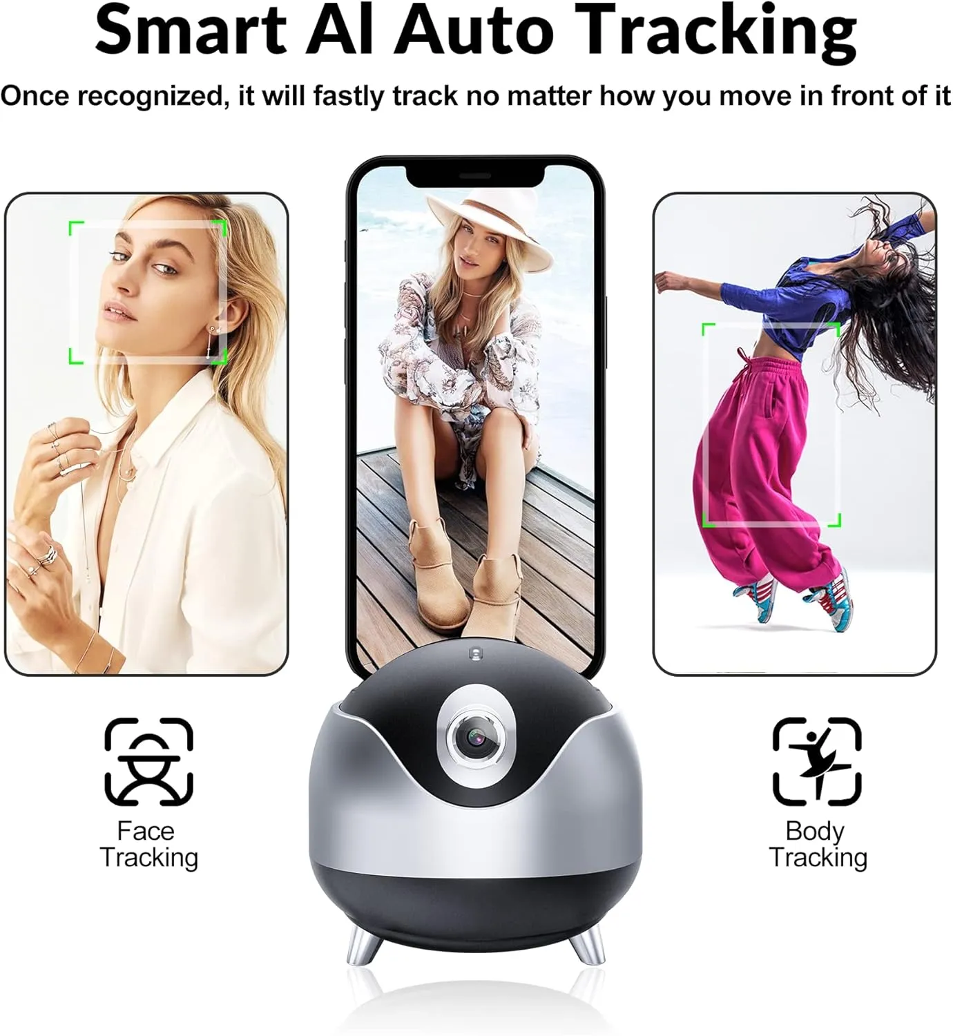 Auto Face Tracking 360 Camera Tripod for Cell Phone Rotating with Remote, iyesku 2-Axis Smart AI Face Recognition 360 Selfie Stick Rotation Tripod Mobile Phone Holder TikTok Camera Tripod (Black)