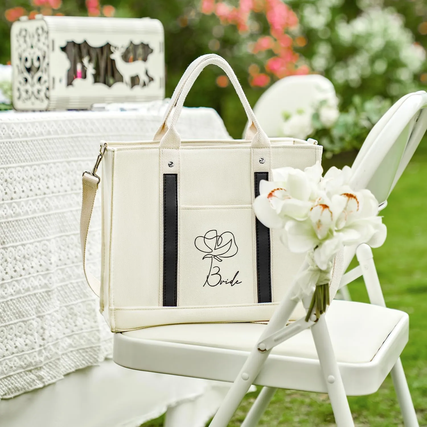 AW BRIDAL Monogram Canvas Tote Bag for Chrismas, Bridal Shower, Retirement, Birthday Gifts for Women Mom Wife Sister Friends