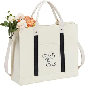 AW BRIDAL Monogram Canvas Tote Bag for Chrismas, Bridal Shower, Retirement, Birthday Gifts for Women Mom Wife Sister Friends