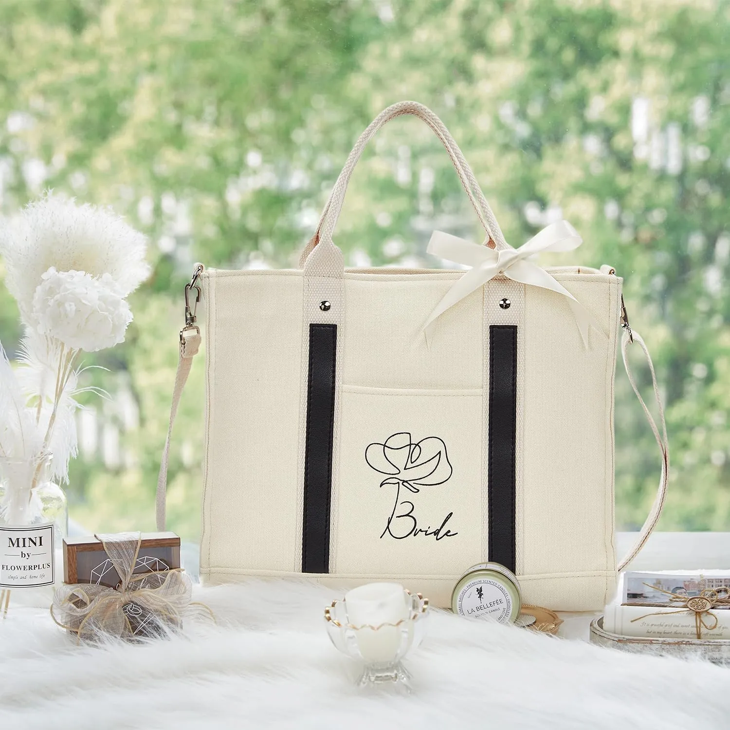 AW BRIDAL Monogram Canvas Tote Bag for Chrismas, Bridal Shower, Retirement, Birthday Gifts for Women Mom Wife Sister Friends