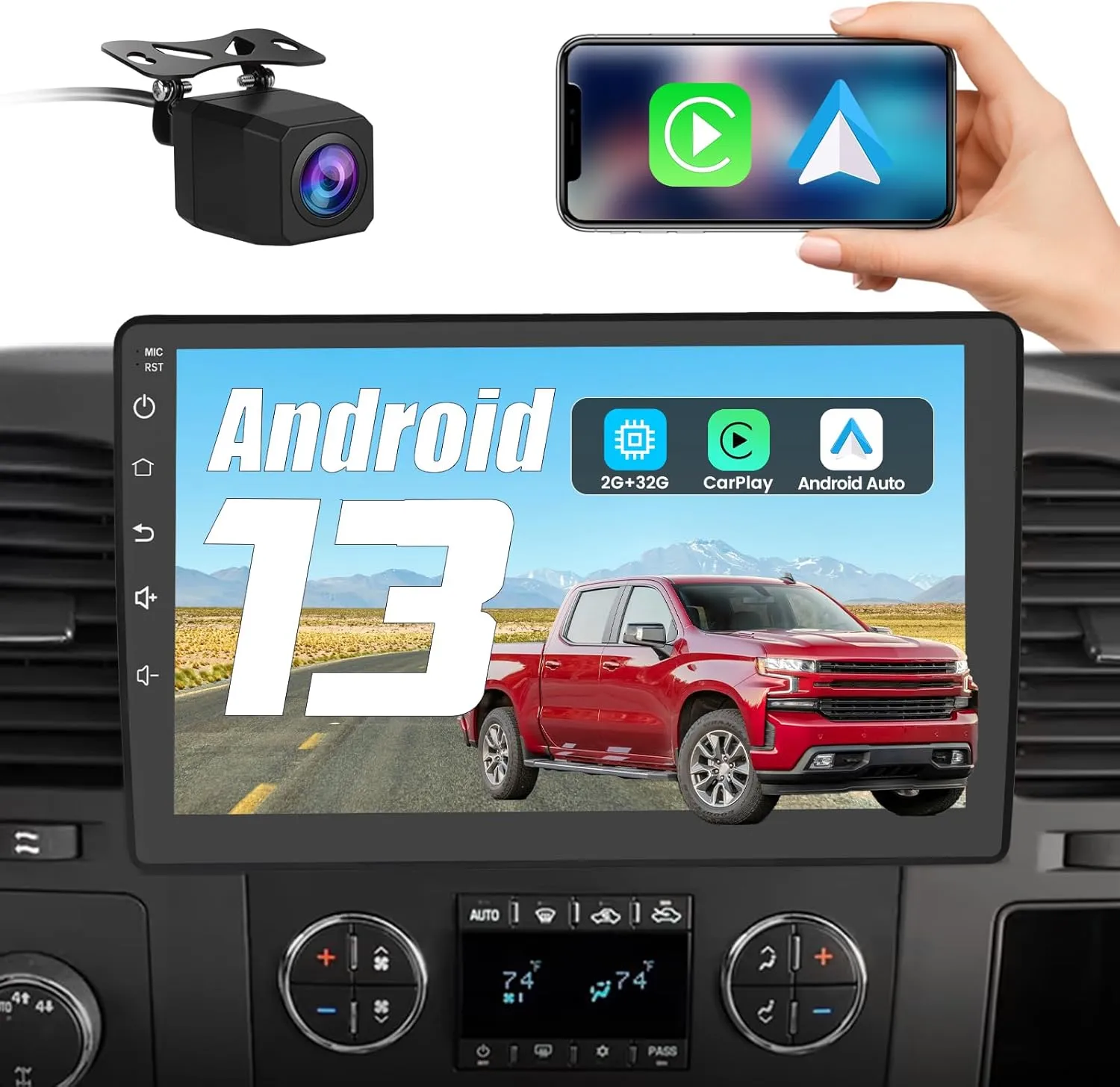 AWESAFE Car Radio Stereo Android 13 for Chevy Silverado 2007-2013 Tahoe Equinox GMC Sierra Yukon with Wireless CarPlay Android Auto