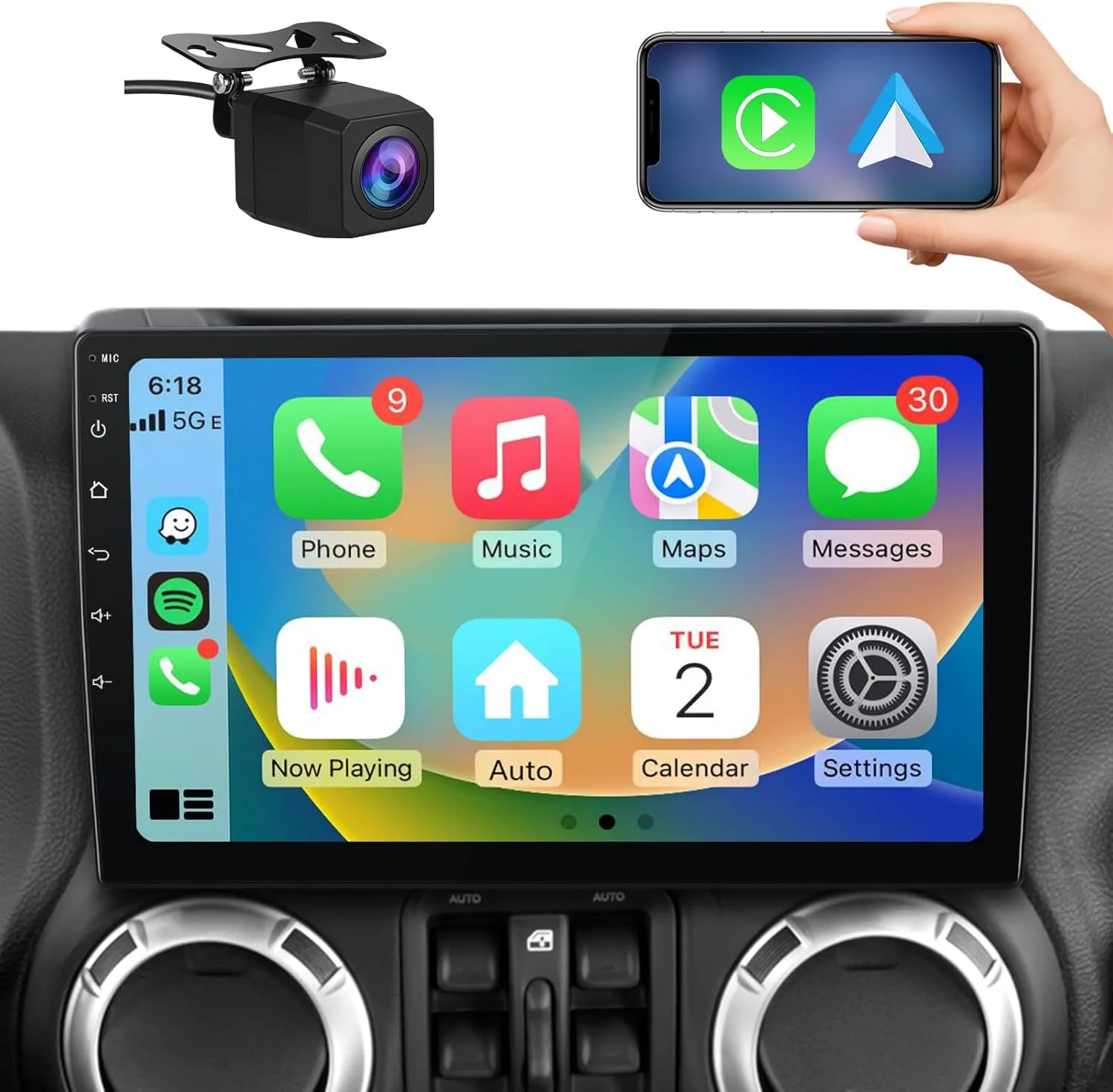 AWESAFE Car Radio Stereo Upgrade 2GB 64GB for Jeep Wrangler JK 2007-2018 Dodge Ram 1500 2500 2009 2010 2011 2012 Grand Cherokee with CarPlay