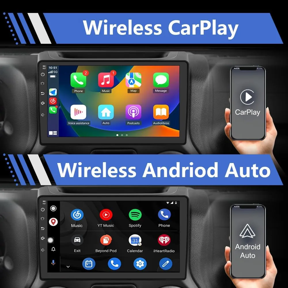 AWESAFE Car Radio Stereo Upgrade 2GB 64GB for Jeep Wrangler JK 2007-2018 Dodge Ram 1500 2500 2009 2010 2011 2012 Grand Cherokee with CarPlay