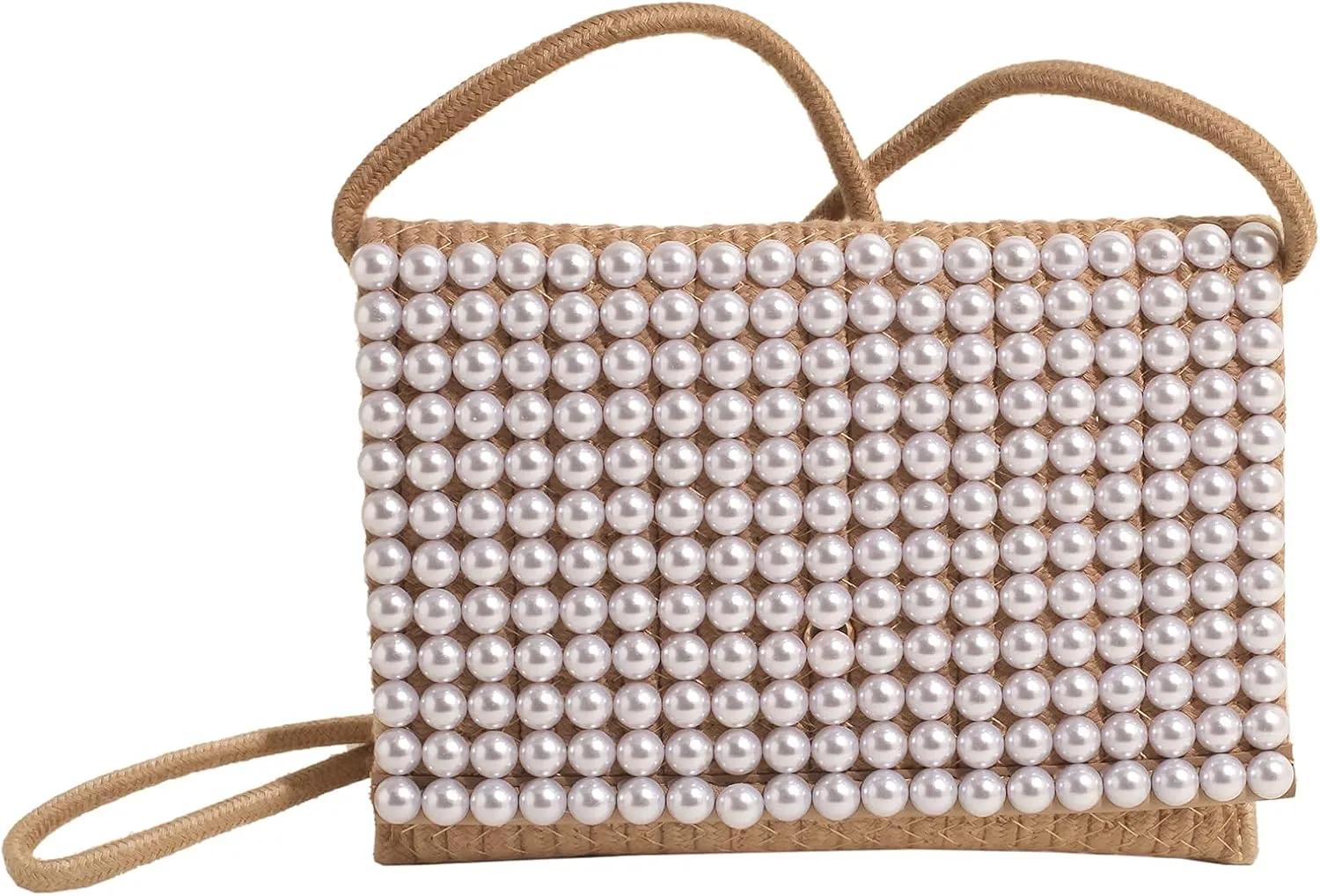Ayliss Women Crossbody Handbag Purse Small Artificial Pearl Handwoven Summer Beach Shoulder Handbag Woven Cotton Crochet