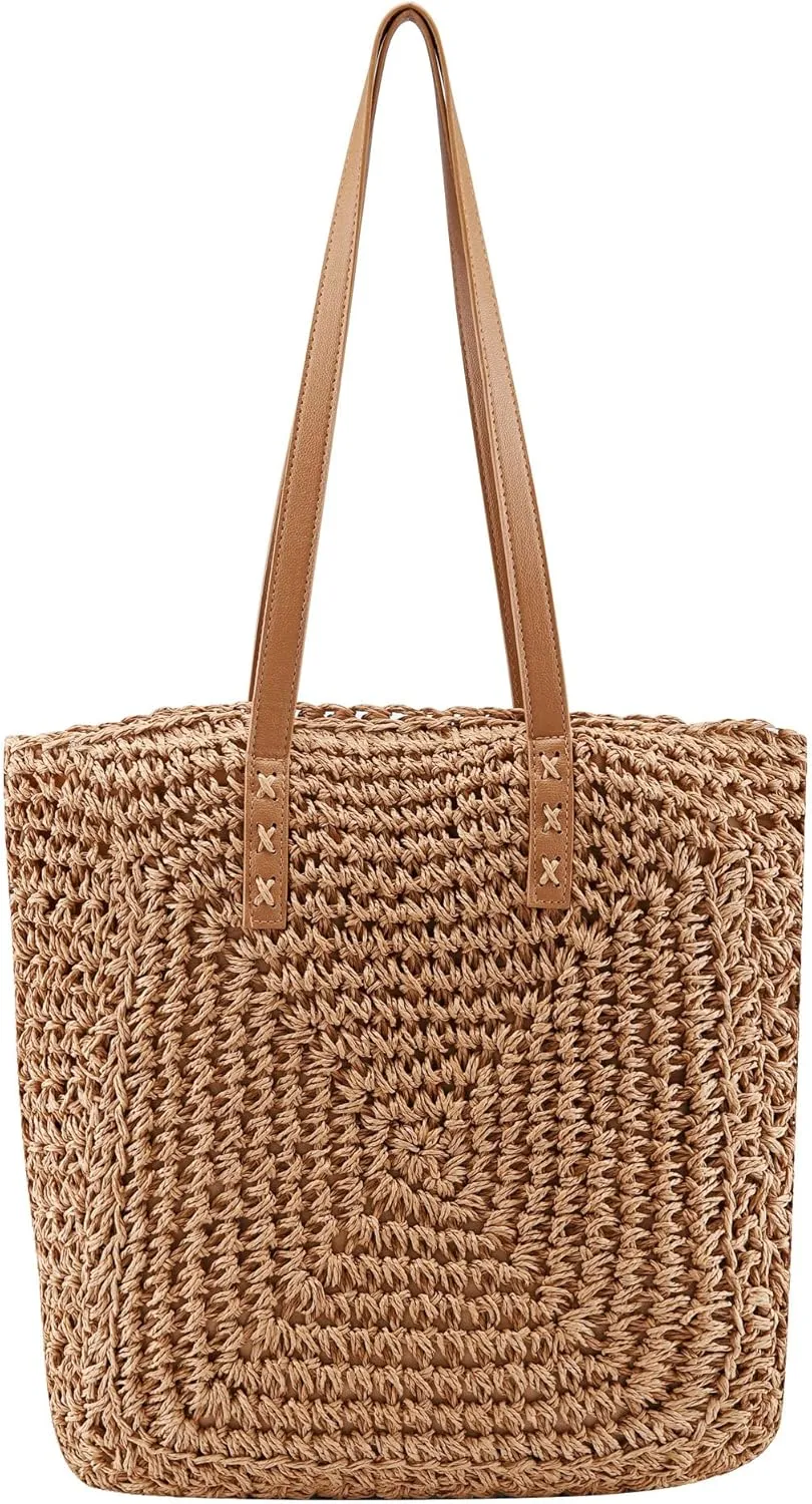 Ayliss Women Straw Shoulder Handbag Tote Shoulder Bag Summer Beach Woven Handmade Weaving Casual Bag for Vocation Travel