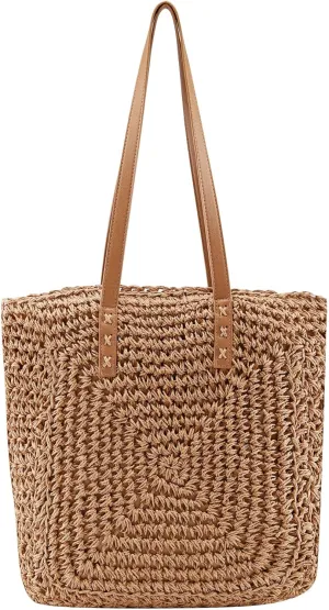 Ayliss Women Straw Shoulder Handbag Tote Shoulder Bag Summer Beach Woven Handmade Weaving Casual Bag for Vocation Travel