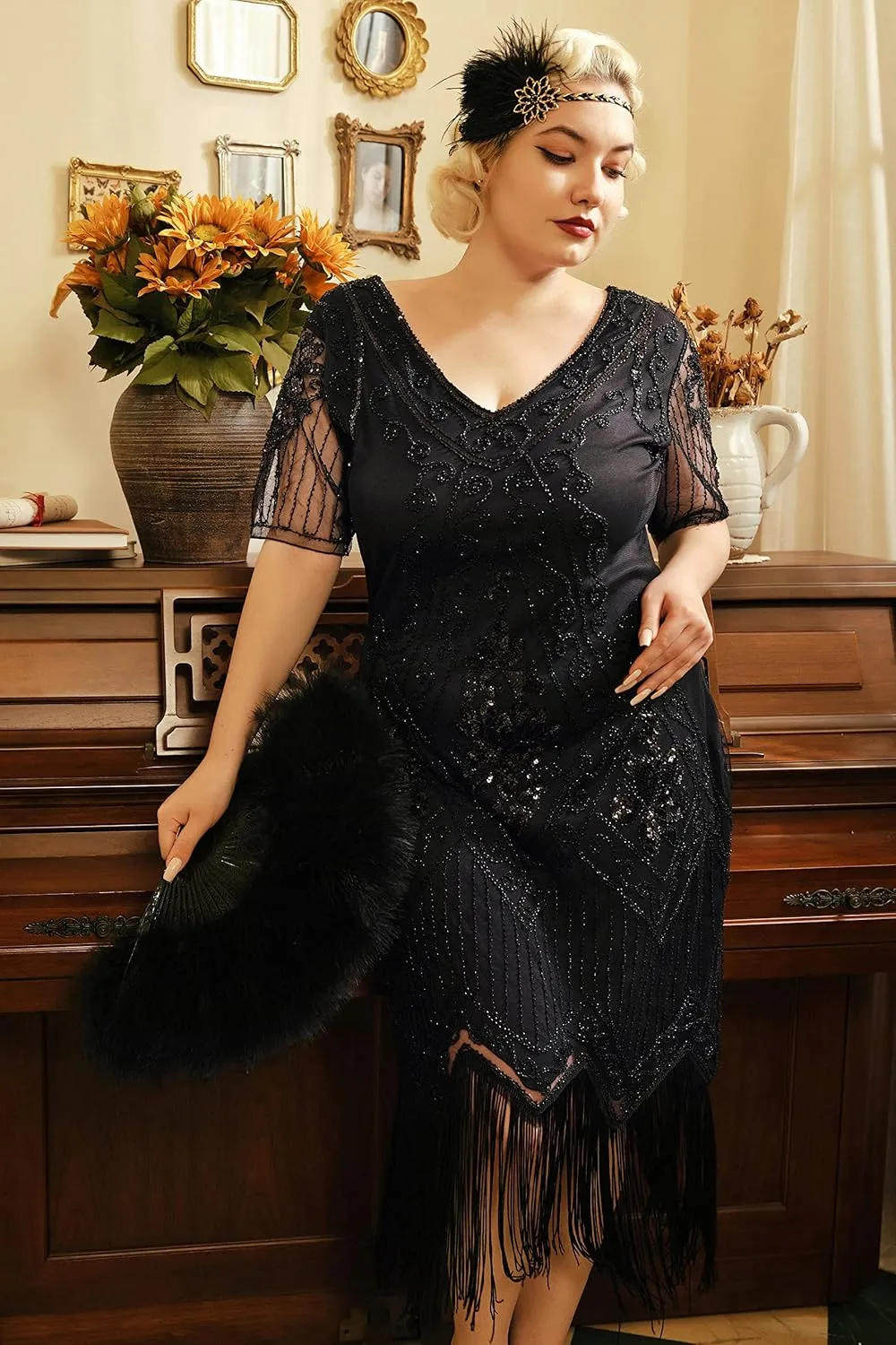 BABEYOND Great Gatsby Dresses for Women Plus Size Cocktail Dress 1920s Flapper Costume for Women